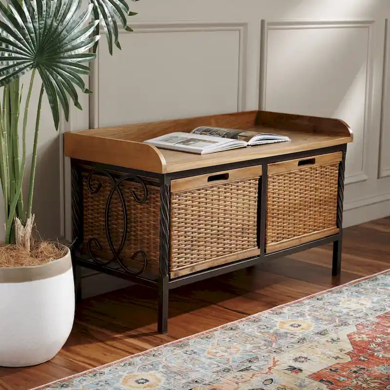 Banc de rangement SAFAVIEH Vasilija en étain antique/frêne clair - 33 x 15,7 x 20 cm - 33 cm (L) x 16 cm (P) x 20 cm (H)