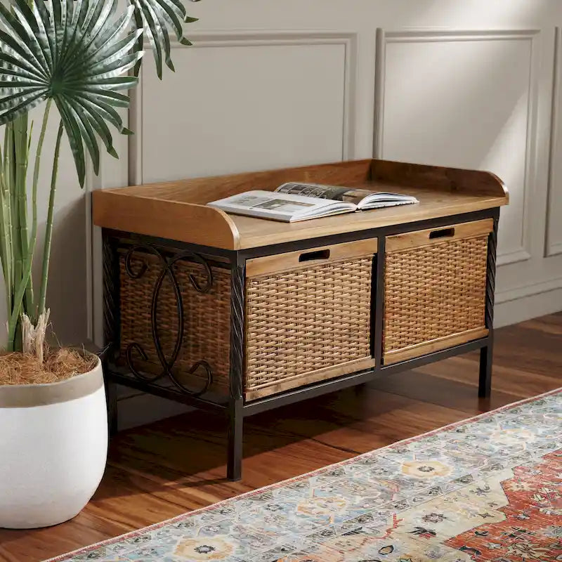 Banc de rangement SAFAVIEH Vasilija en étain antique/frêne clair - 33 x 15,7 x 20 cm - 33 cm (L) x 16 cm (P) x 20 cm (H)