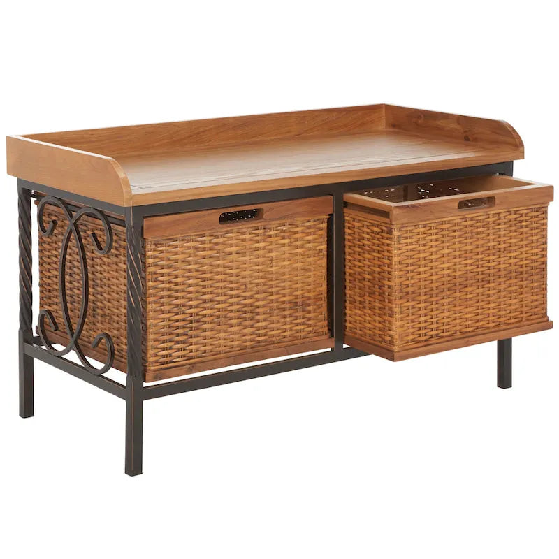 Banc de rangement SAFAVIEH Vasilija en étain antique/frêne clair - 33 x 15,7 x 20 cm - 33 cm (L) x 16 cm (P) x 20 cm (H)