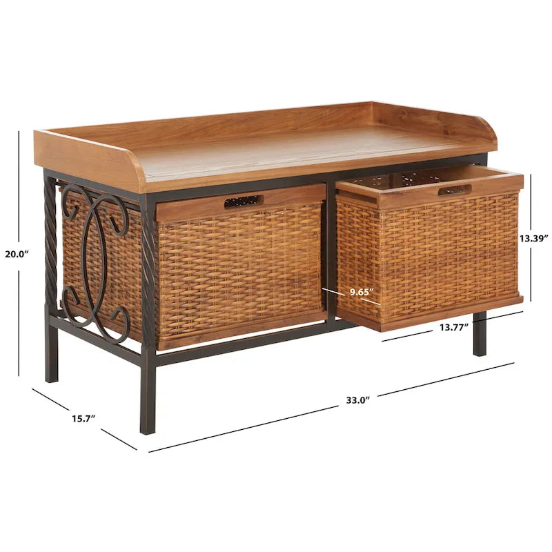 Banc de rangement SAFAVIEH Vasilija en étain antique/frêne clair - 33 x 15,7 x 20 cm - 33 cm (L) x 16 cm (P) x 20 cm (H)