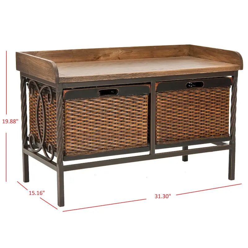 Banc de rangement SAFAVIEH Vasilija en étain antique/frêne clair - 33 x 15,7 x 20 cm - 33 cm (L) x 16 cm (P) x 20 cm (H)