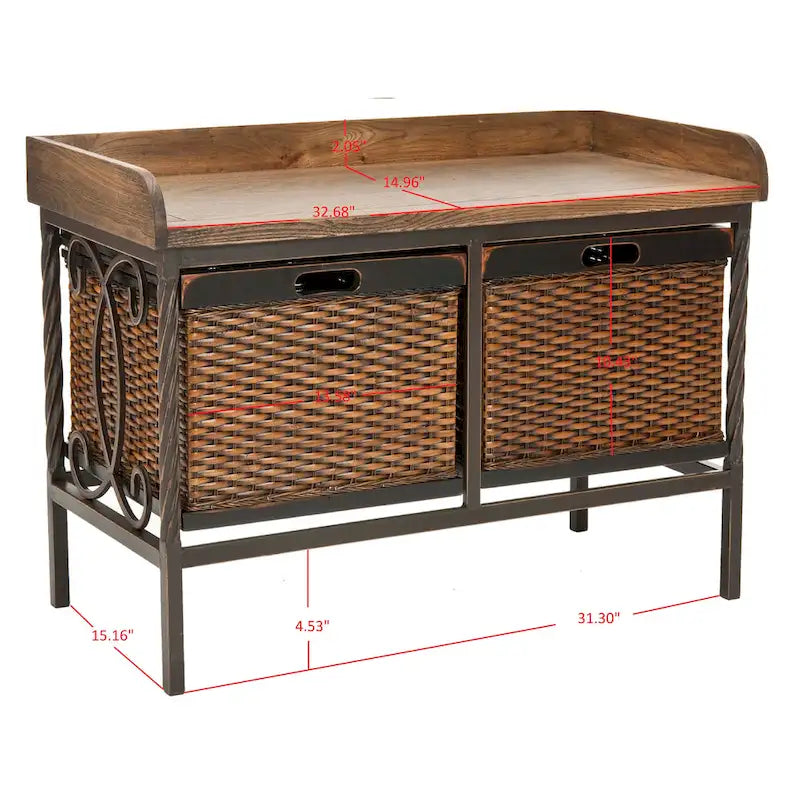 Banc de rangement SAFAVIEH Vasilija en étain antique/frêne clair - 33 x 15,7 x 20 cm - 33 cm (L) x 16 cm (P) x 20 cm (H)