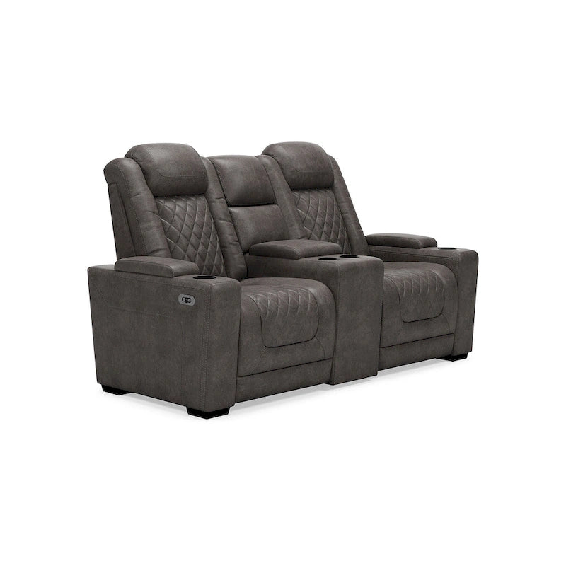 Signature Design by Ashley HyllMont Gray Power Reclining Loveseat with Console - 71.75 W x 39 D x 44 H