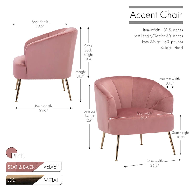 Fauteuil d'appoint Skye en velours capitonné avec pieds chromés de Porthos Home