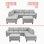 Canapé d'angle Mixoy en forme de L avec 2 porte-gobelets et pouf de rangement