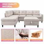 Canapé d'angle Mixoy en forme de L avec 2 porte-gobelets et pouf de rangement