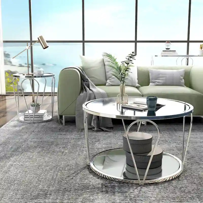 Ensemble de deux tables basses Gable Glam avec plateau en verre et étagère, par Furniture of America