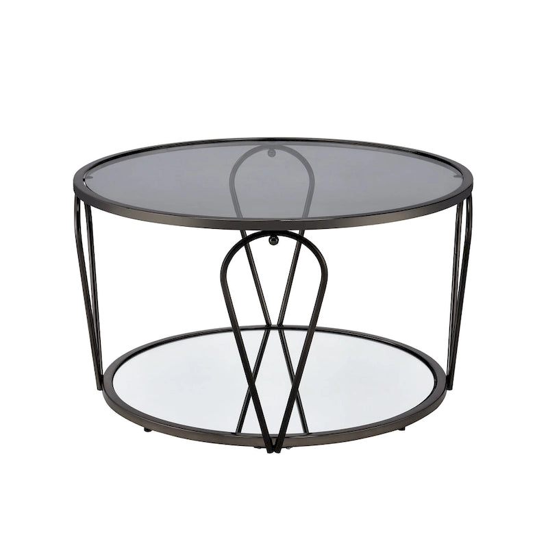 Ensemble de deux tables basses Gable Glam avec plateau en verre et étagère, par Furniture of America