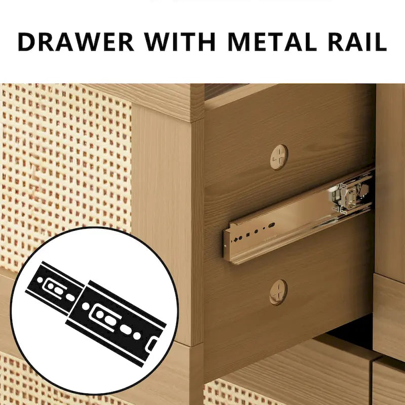 Commode en rotin à 6 tiroirs, tiroir en rotin,