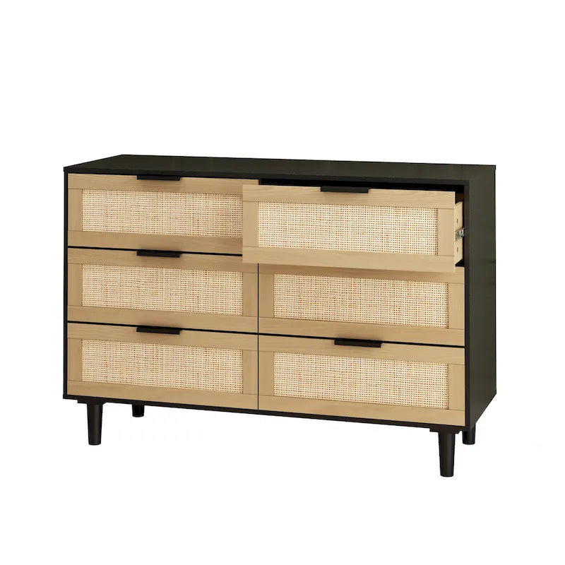 Commode en rotin à 6 tiroirs, tiroir en rotin,