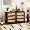 6-Drawer Rattan Wood Nightstand