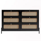 Table de chevet en rotin et bois à 6 tiroirs