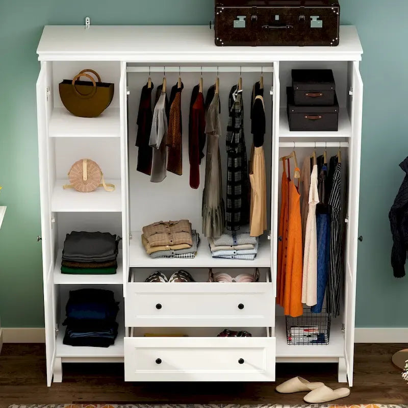 Armoire traditionnelle Home à 2 tiroirs, autoportante, en bois laqué blanc - 63 po L x 71,3 po