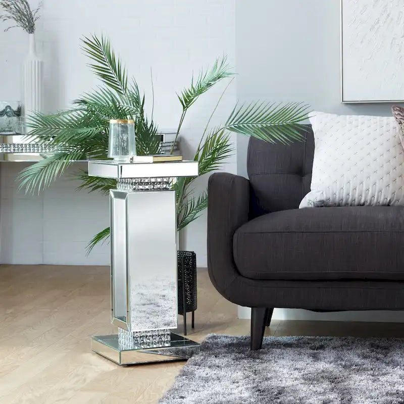 Table d'appoint en verre miroir argenté - Roche River Decor - 30,5 cm x 30,5 cm x 71 cm (L x l x H)