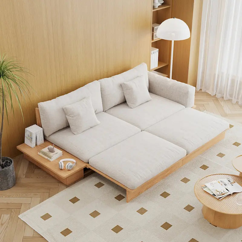 JASIWAY Modern Solid Wood Upholstered Cotton Linen Sofa