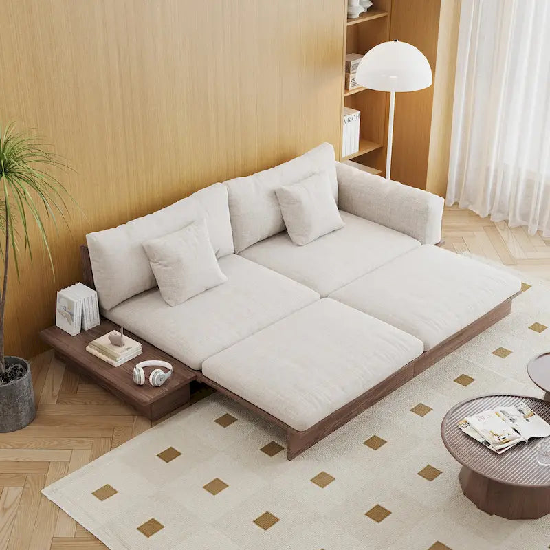 Canapé JASIWAY moderne en bois massif recouvert de coton et de lin