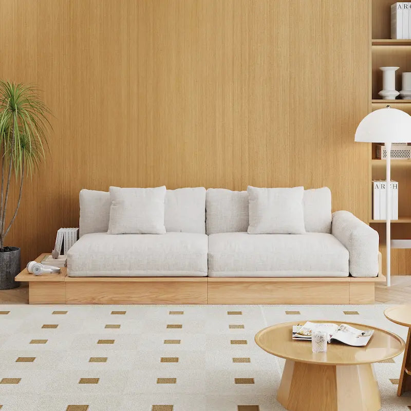 Canapé JASIWAY moderne en bois massif recouvert de coton et de lin