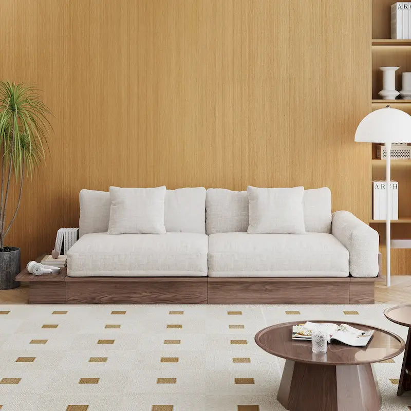 Canapé JASIWAY moderne en bois massif recouvert de coton et de lin