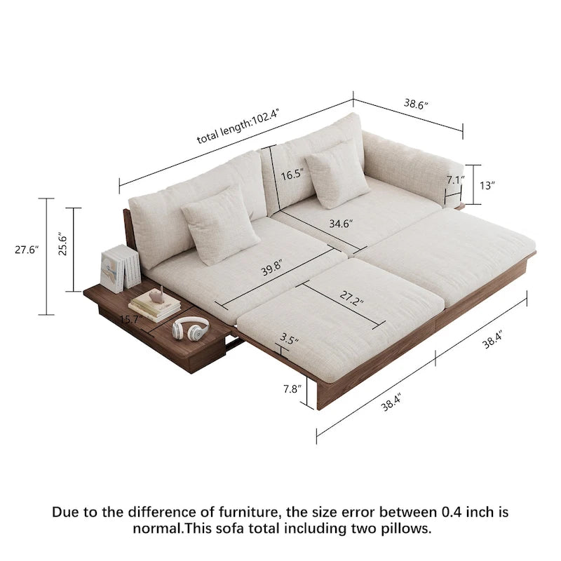 Canapé JASIWAY moderne en bois massif recouvert de coton et de lin