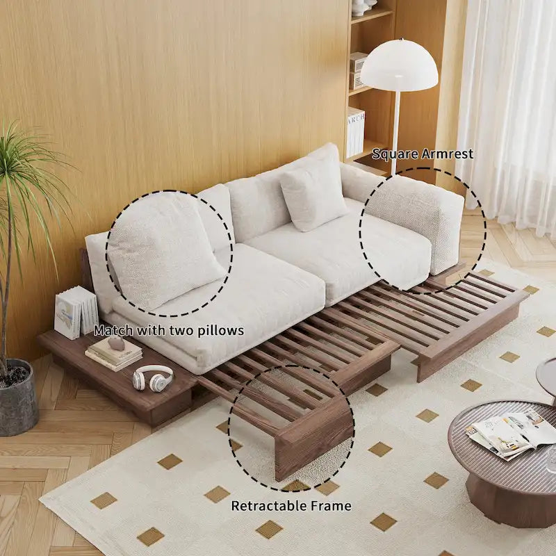 Canapé JASIWAY moderne en bois massif recouvert de coton et de lin