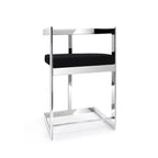 Tabouret de bar en velours noir, cadre en argent poli