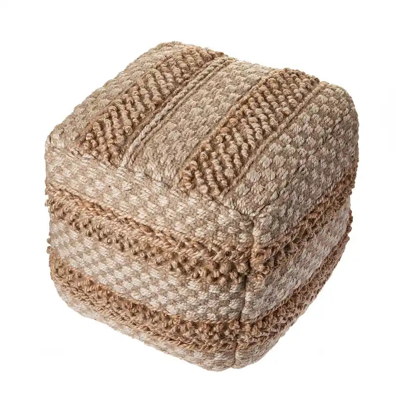 Pouf à carreaux en jute naturel Sevita