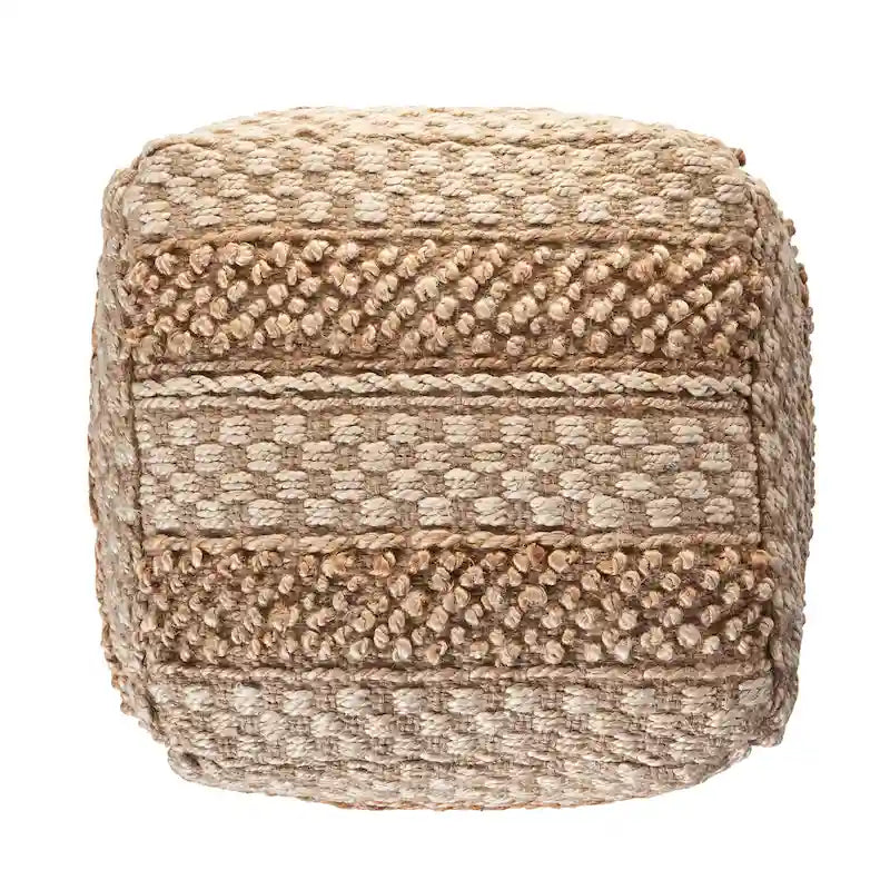 Pouf à carreaux en jute naturel Sevita