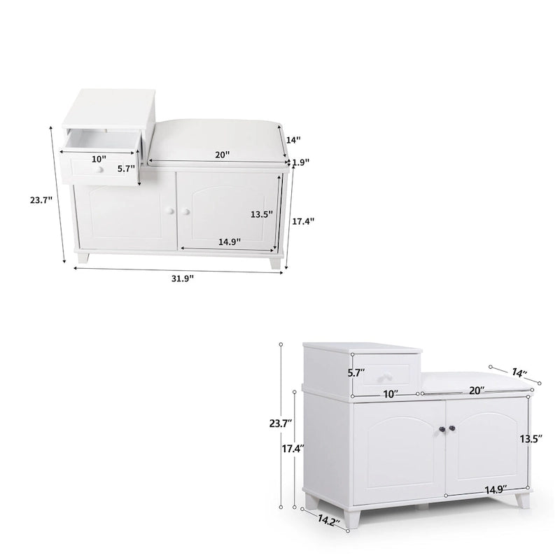 Banc de rangement à chaussures en bois avec tiroir, blanc