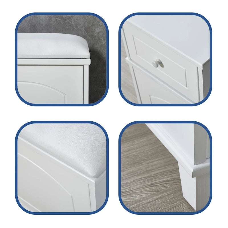 Banc de rangement à chaussures en bois avec tiroir, blanc