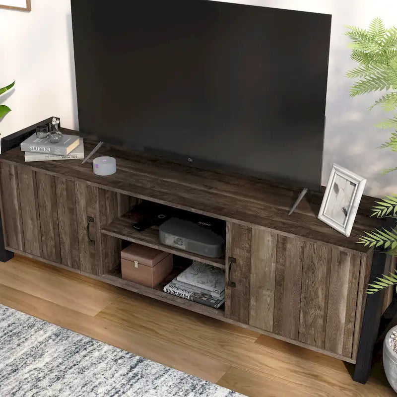 Meuble TV Carson Farmhouse en chêne recyclé de 168 cm (66 pouces) à 6 étagères