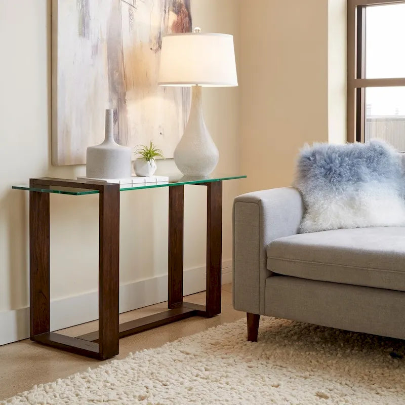 Bristow Modern Acorn Wood and Glass Entryway Sofa Table