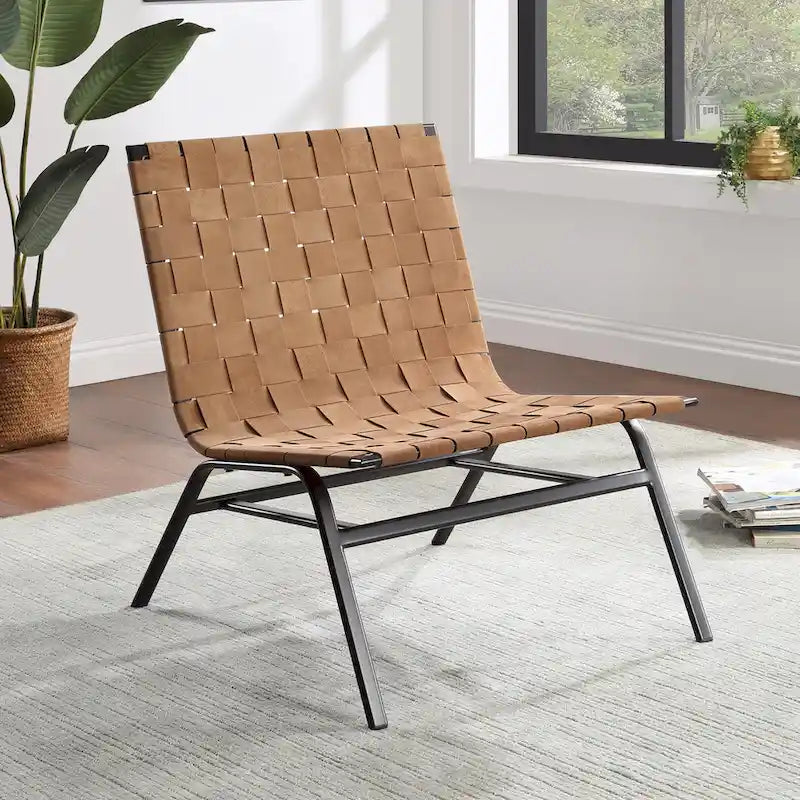 Calvo Woven Brown Leather Accent Chair by Greyson Living