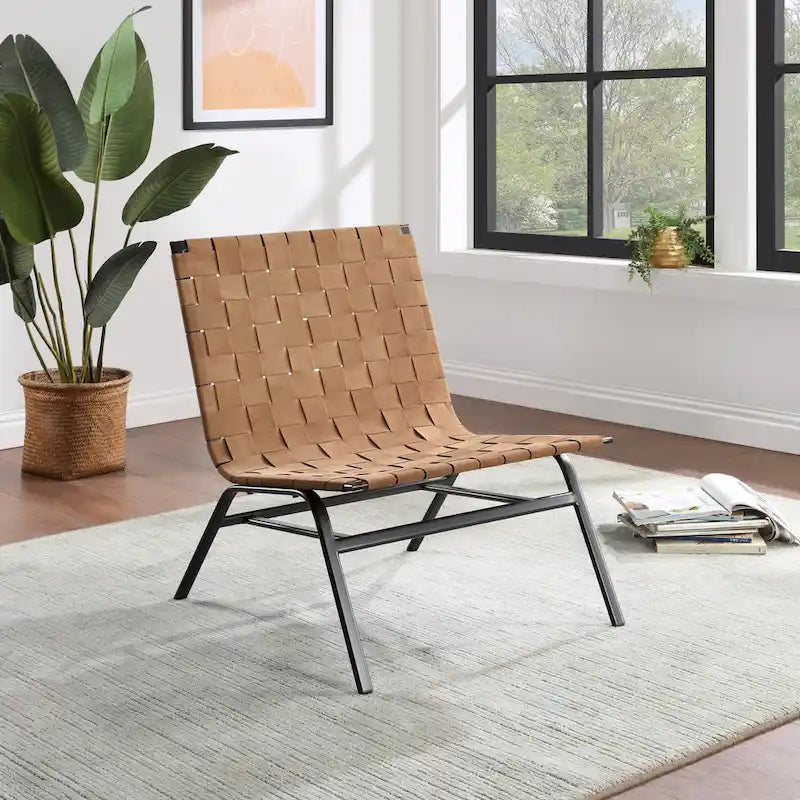 Fauteuil d'appoint Calvo en cuir marron tissé par Greyson Living