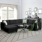 112*87 Sectional Sofa Couches Living Room Sets 7 Seats Modular Sectional Sofa with 3 Pillows, Black