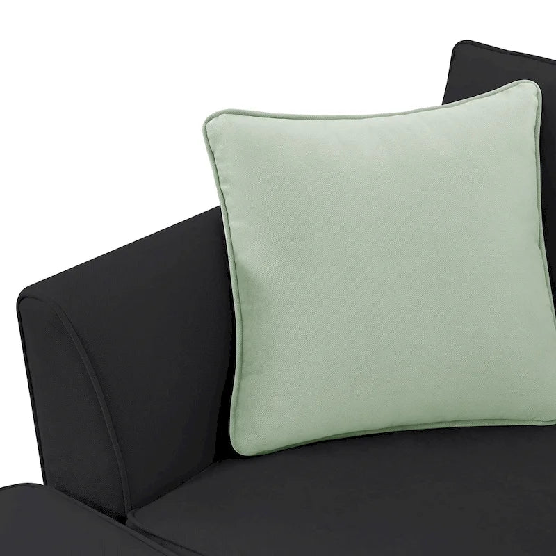 Canapé d'angle 112 x 87 cm, 7 places, modulable, avec 3 coussins, noir.