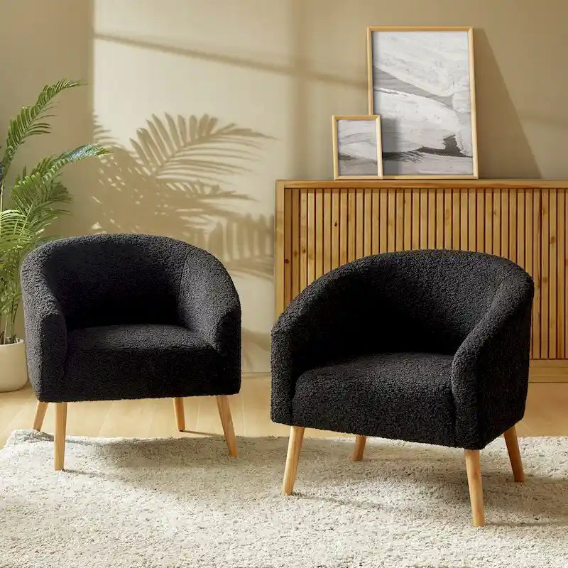 Fauteuil Sheila moderne 30W en boucle avec pieds en bois massif, lot de 2, par HULALA HOME