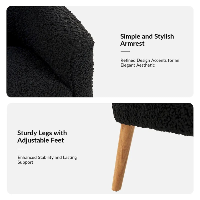 Fauteuil Sheila moderne 30W en boucle avec pieds en bois massif, lot de 2, par HULALA HOME