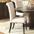 Decorative Rolled Back Button Tufted Dining Chairs with Nailhead Trim (Set of 2)