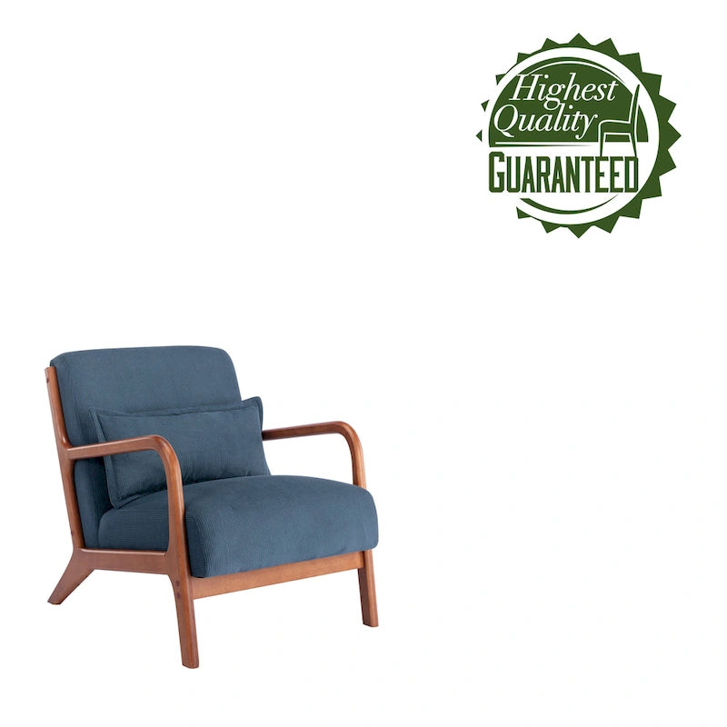 Fauteuil d'appoint Biana en tissu velours côtelé avec coussin et structure en bois d'hévéa de Porthos Home