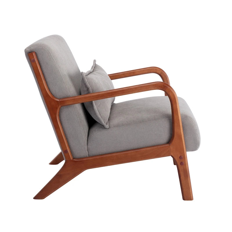 Fauteuil d'appoint Biana en tissu velours côtelé avec coussin et structure en bois d'hévéa de Porthos Home