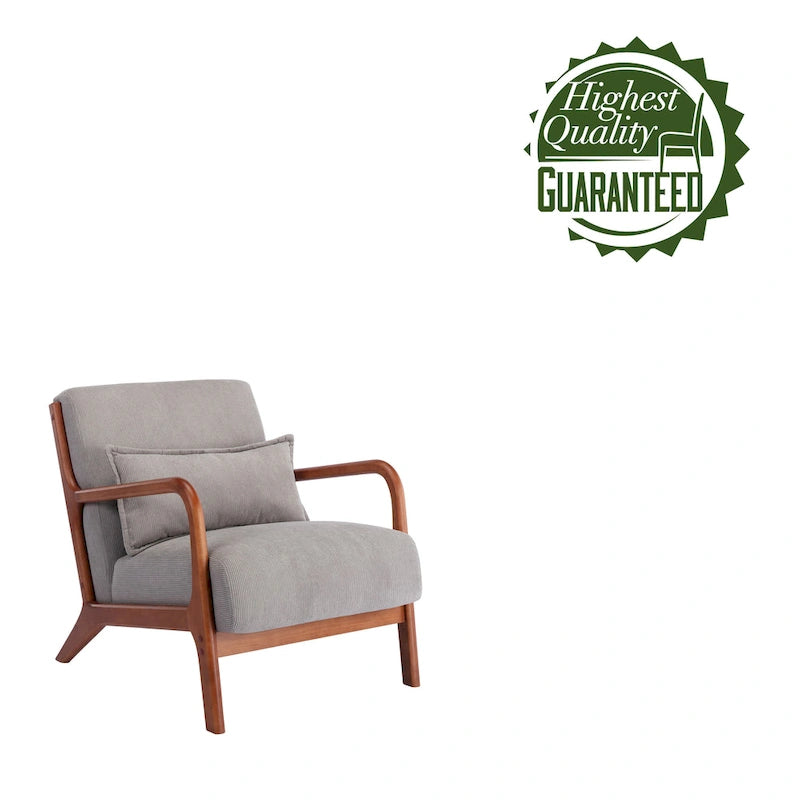 Fauteuil d'appoint Biana en tissu velours côtelé avec coussin et structure en bois d'hévéa de Porthos Home