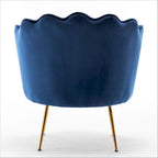 Fauteuil Cavett 28.3 en velours large, style tonneau, avec pieds en métal doré