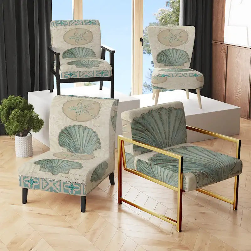 Designart Seastar And Blue Sea Shell II Upholstered Nautical & Coastal Accent Chair - Arm Chair