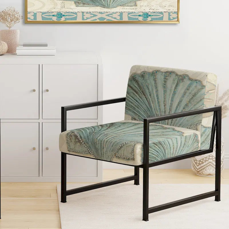 Fauteuil d'appoint rembourré Designart Seastar et Coquillage Bleu II - Style nautique et côtier
