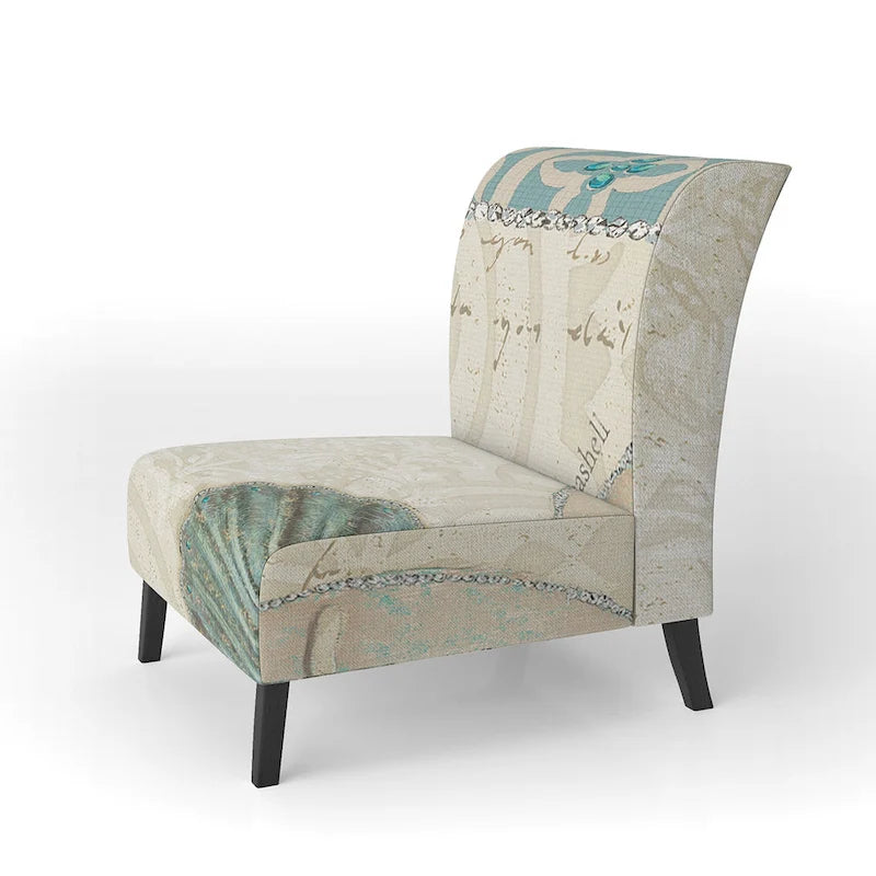 Fauteuil d'appoint rembourré Designart Seastar et Coquillage Bleu II - Style nautique et côtier