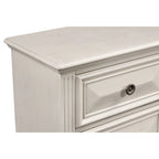 Ensemble de chambre à coucher Roundhill Furniture Renova en bois parchemin vieilli avec lit à panneaux, commode, miroir, table de chevet et commode haute.