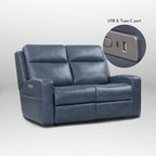 Canapé inclinable électrique deux places en cuir véritable avec rangement et port de chargement USB pour salon