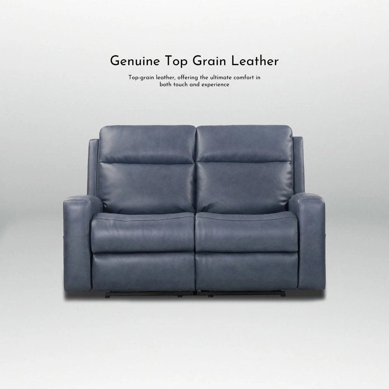 Canapé inclinable électrique deux places en cuir véritable avec rangement et port de chargement USB pour salon
