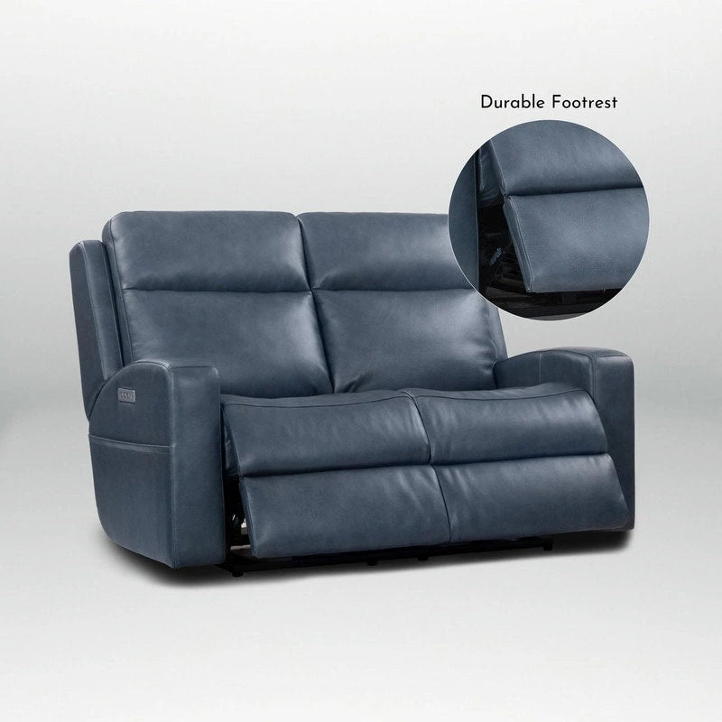 Canapé inclinable électrique deux places en cuir véritable avec rangement et port de chargement USB pour salon