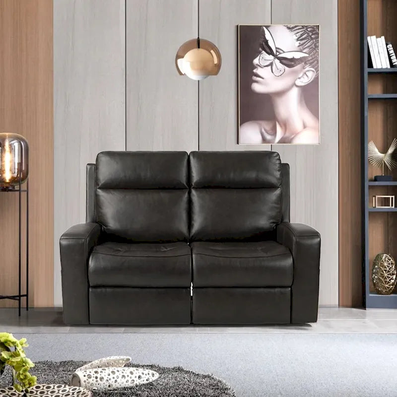 Canapé inclinable électrique deux places en cuir véritable avec rangement et port de chargement USB pour salon
